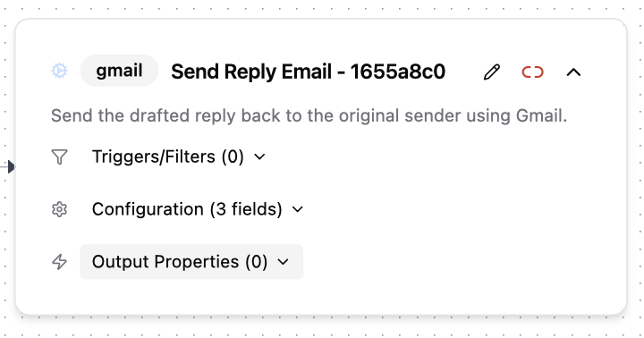 Expanded job node showing Triggers/Filters, Configuration, and Output Properties sections