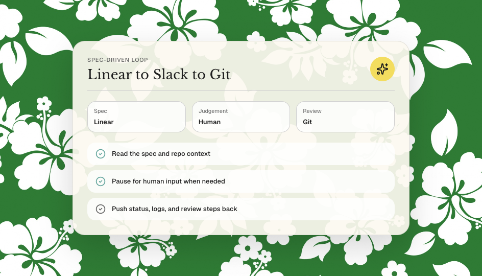 dev5 spec-driven loop: Linear spec, Slack judgement, Git review